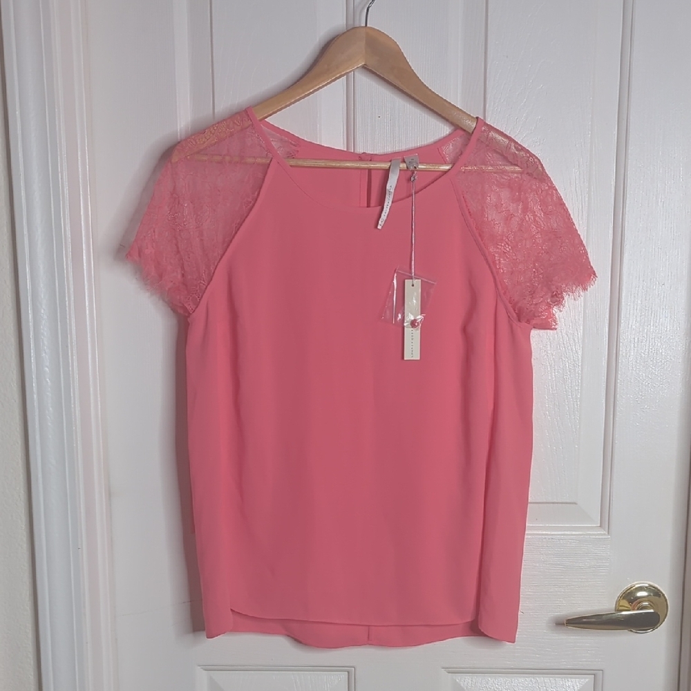 LC Lauren Conrad Pink Lace Sleeve Blouse - Picture 1 of 7